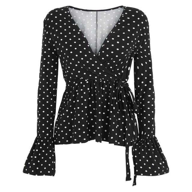 black polka dot wrap top