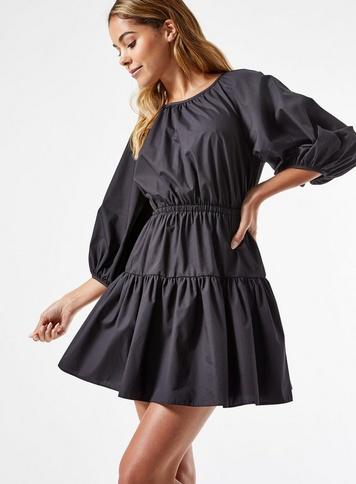 Womens Black Bow Poplin Dress, Black