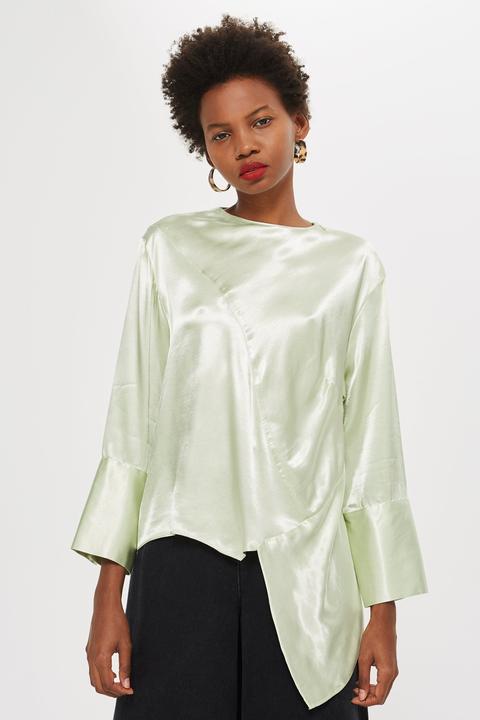 Womens Petite Satin Asymmetric Tunic Top - Mint, Mint