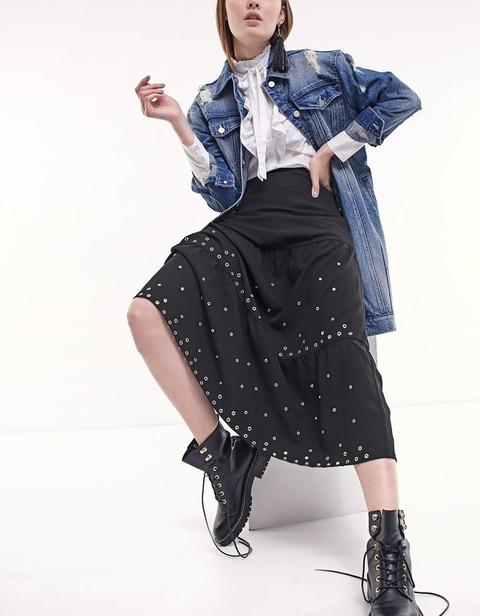 Gonna Lunga Eyelets Nero