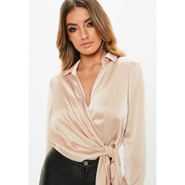 gold satin tie side blouse