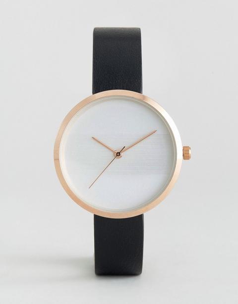 Asos - Orologio Sottile Con Quadrante A Righe In Rilievo - Nero