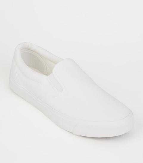 White Canvas Slip On Trainers New Look 