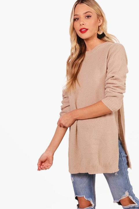 Side Split Moss Stitch Tunic Jumper