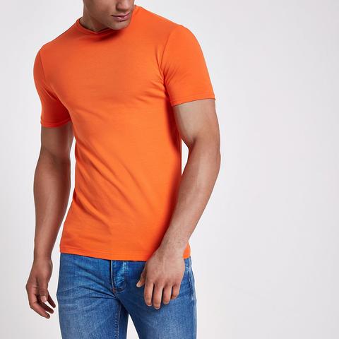 Orange Muscle Fit Crew Neck T- Shirt