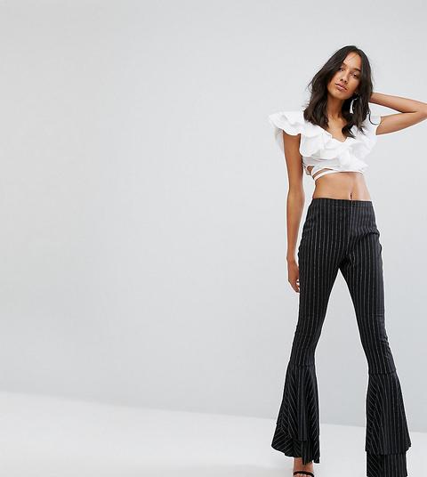 Pantalones Con Bajo Acampanado Y Raya Diplomática De Missguided Tall-negro