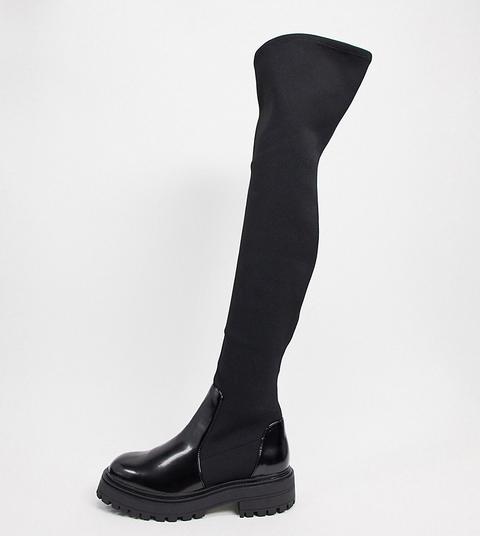 Asos Design - Keeley - Bottes Hauteur Genoux Plates, Chunky À Poiture Large - Noir