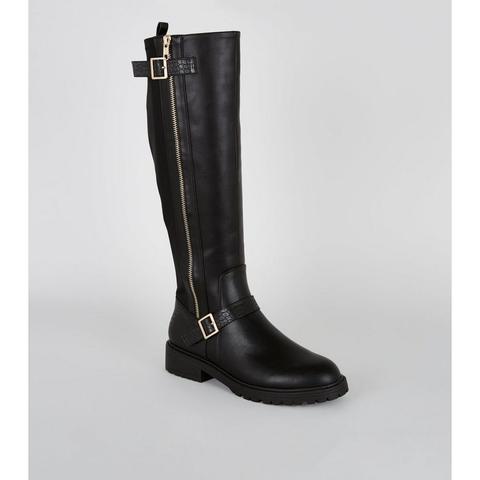 Bottes Hautes Noires À Fermeture Éclair Latérale Et À Plateformes