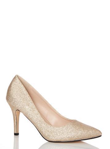 Womens *quiz Glitter Pointed Toe High Heels Court Shoes- Gold, Gold