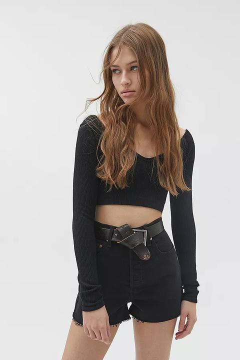 levi's ribcage black denim shorts