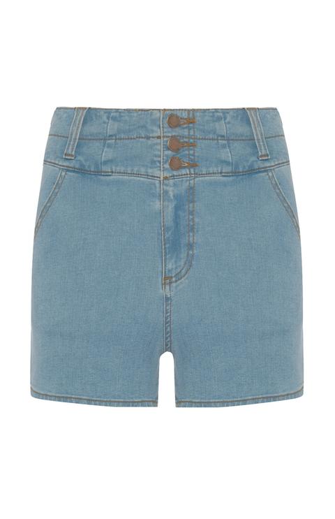 Blue 3 Button High Waisted Shorts