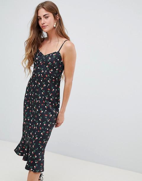 Vestido Camisola Midi Con Estampado De Cerezas Y Sobrefalda En El Bajo De Asos Design