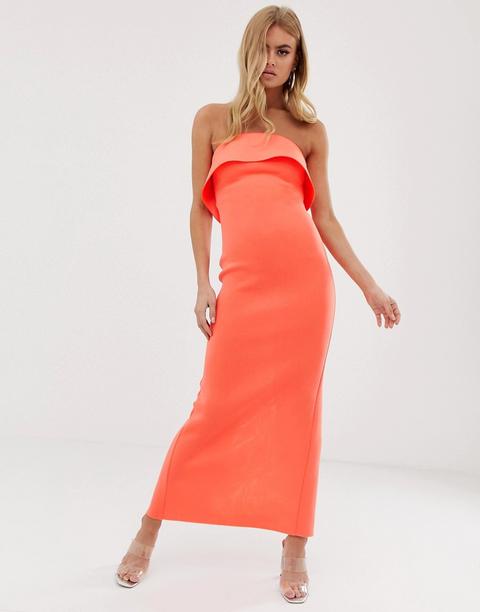 Vestido Largo Palabra De Honor Con Detalle De Pliegue De Asos Design-naranja