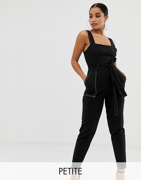 Esclusiva Boohoo Petite - Tuta Jumpsuit Nera Con Cuciture A Contrasto - Nero  from ASOS on 21 Buttons