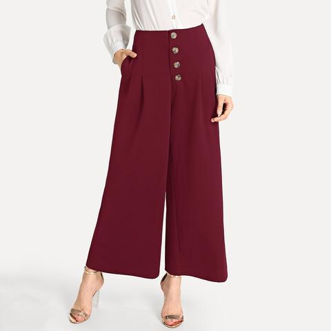Pantaloni Con Gamba Ampia Con Bottone