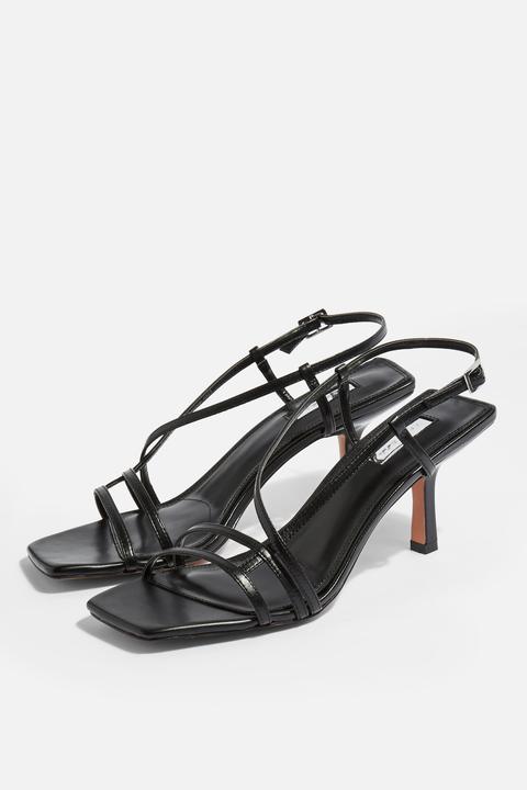 Womens Strippy Black Heeled Sandals - Black, Black