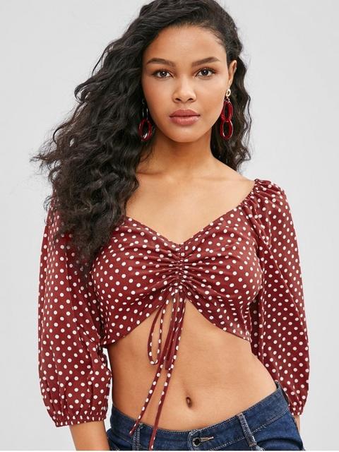 Blusa Con Cordón De Lunares Red Wine