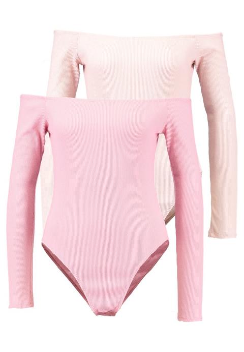 Missguided 2 Pack Bardot Long Sleeve Maglietta A Manica Lunga Clay And Rose