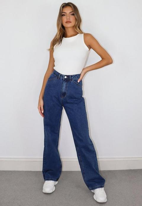 Blue Highwaisted Parallel Leg Jeans, Blue