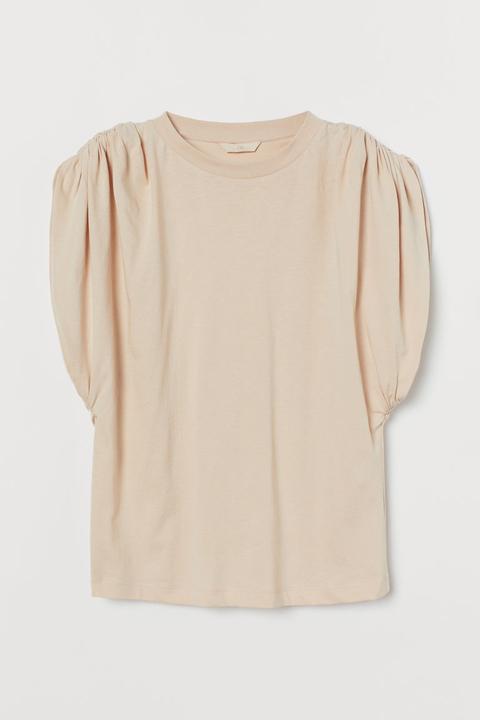 Puff-sleeved T-shirt - Beige