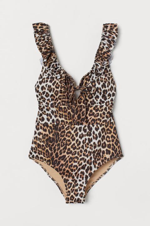Traje De Baño Con Volantes - Beis