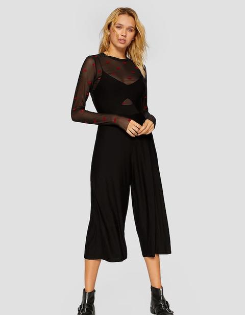 Tuta Culotte Con Bretelle Nero