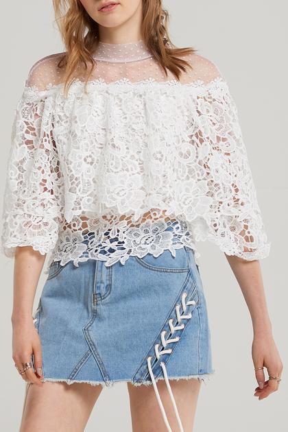 Lila Crochet Lace Tulle Blouse