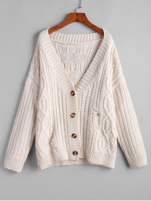 Zaful-strickjacke Mit Zopfmuster Und Knöpfen Warm White