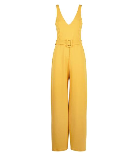 Yellow Belted Wide Leg Jumpsuit New Look