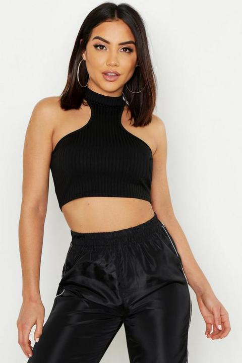 Jumbo Rib Racer Front High Neck Crop