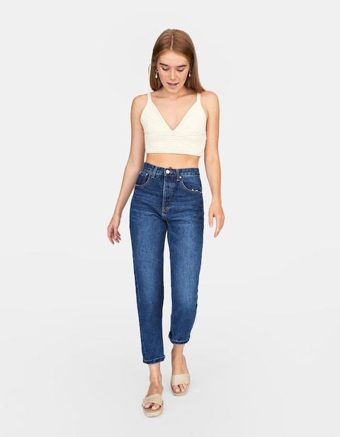 Jeans Mom Fit Lavato Scuro