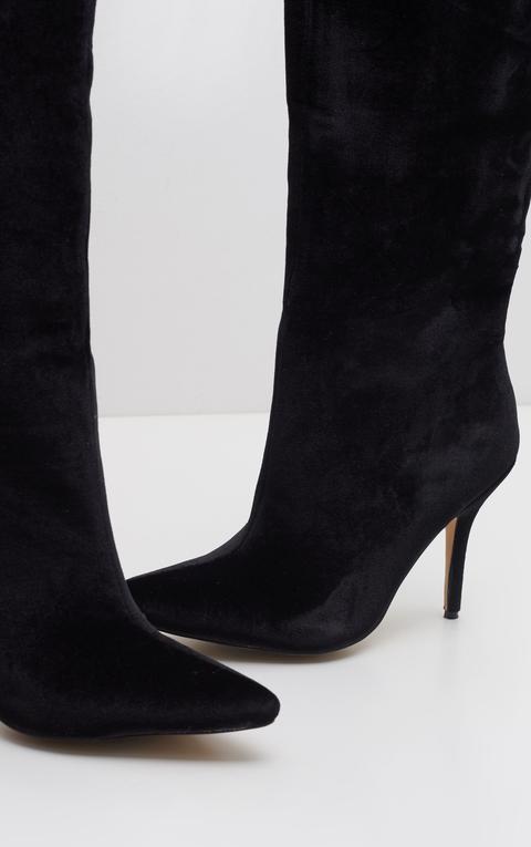black over the knee mid heel boots