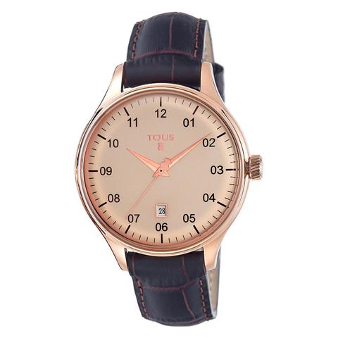 Reloj De Acero Ip Rosado 1920 Con Correa De Piel Marrón