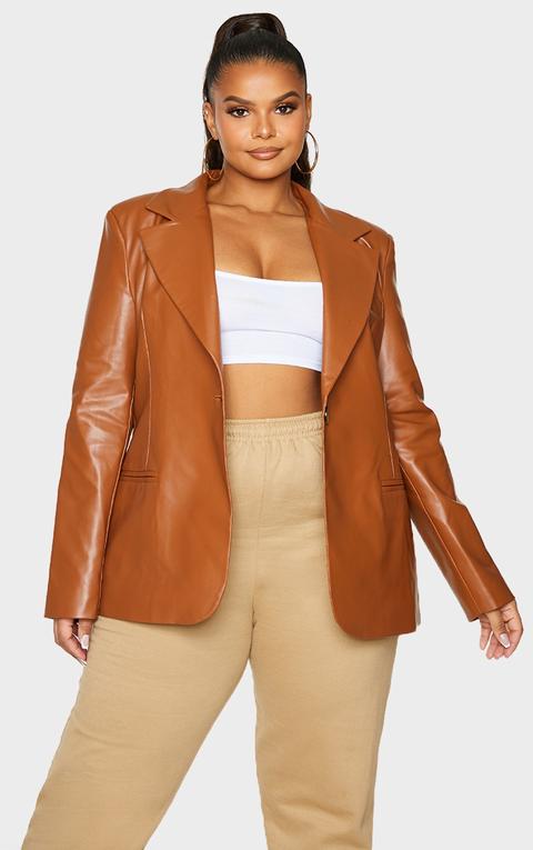 Plus Toffee Premium Faux Leather Blazer