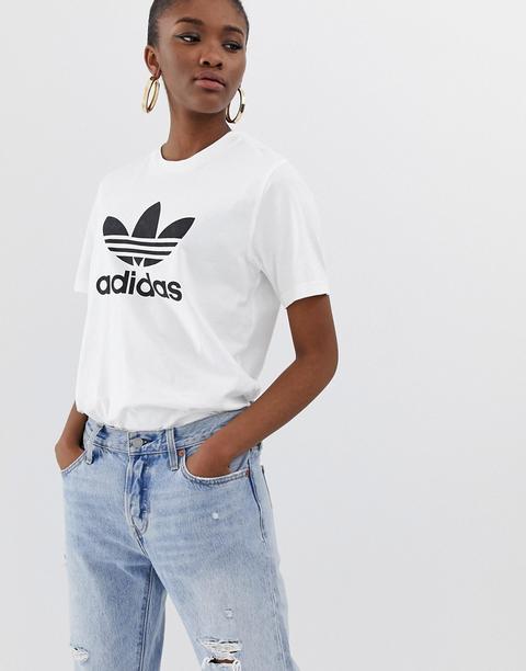 Camiseta Extragrande En Blanco Con Diseño De Trébol Adicolor De Adidas Originals