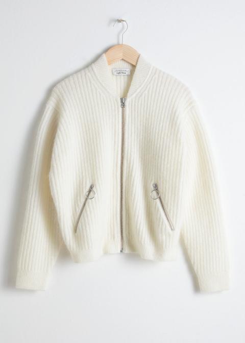 Wool Blend Knit Bomber - Beige