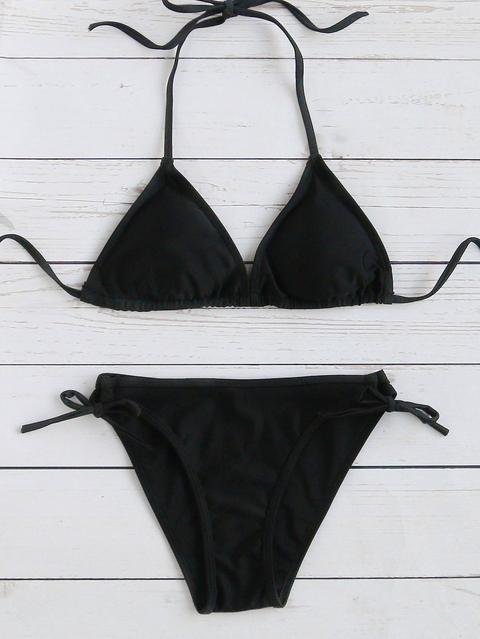 Set Bikini Triángulo Con Cordón Lateral - Negro