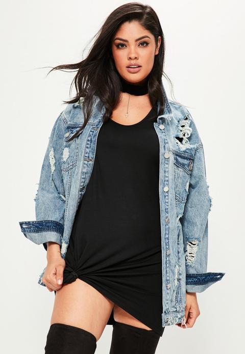 Curve Blue Authentic Ripped Denim Jacket