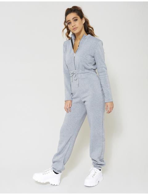 Grey Zip Up Loungewear Jumpsuit