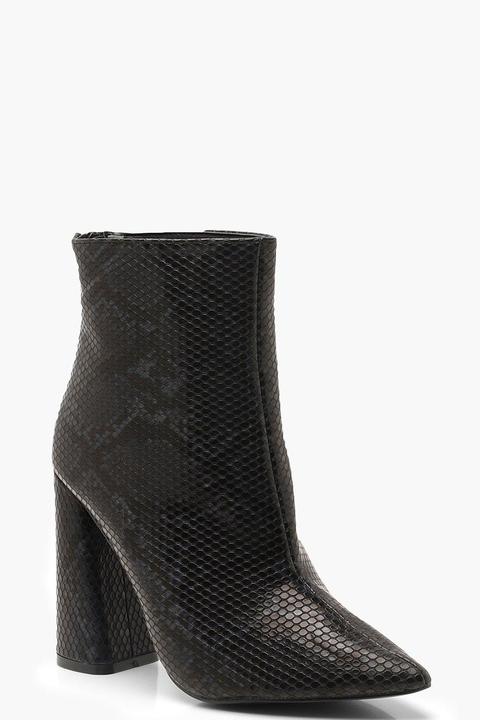 Womens Snake Flared Heel Shoe Boots - Black