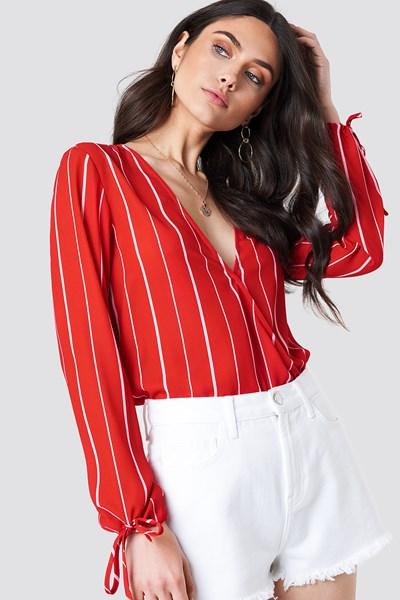 Kristin Sundberg For Na-kd Overlapped Tied Sleeve Blouse - Red