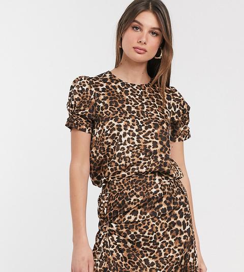 Top Fruncido Con Estampado De Leopardo De Vero Moda Tall-multicolor