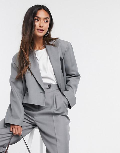 Asos Design Crop Dad Suit Blazer-grey 