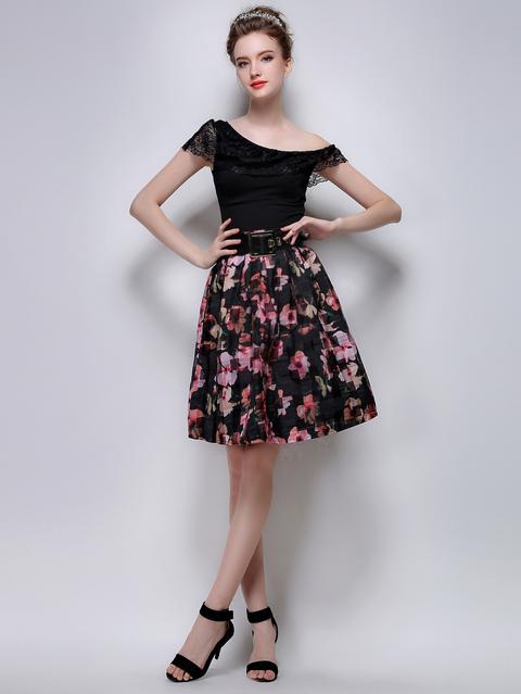 Colorful Florals Flare Skirt