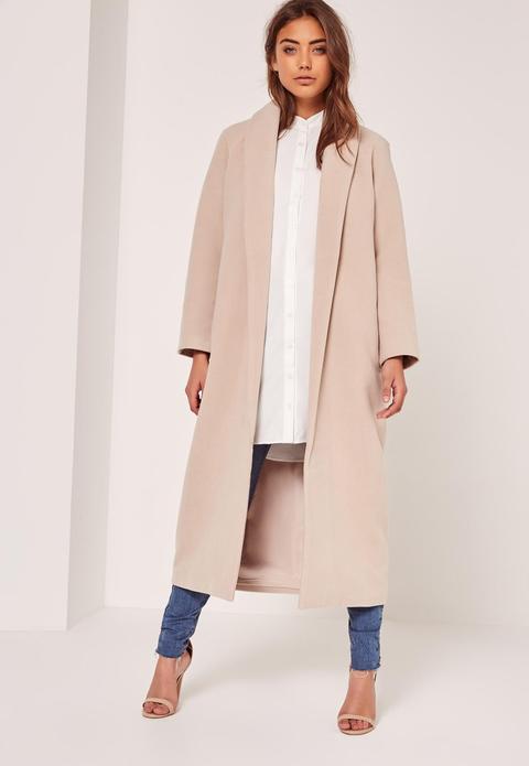 Nude Tall Shawl Collar Faux Wool Maxi Coat