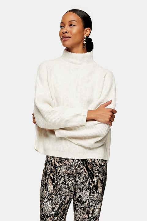 Ivory Funnel Neck Knitted Jumper