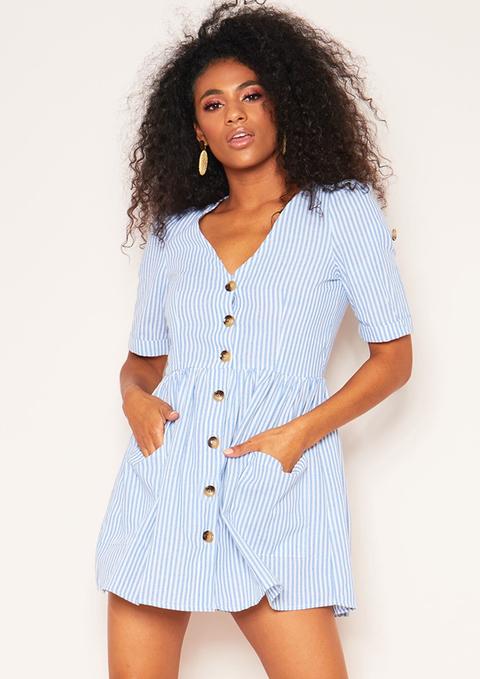 Tina Blue Stripe Button Up Mini Dress