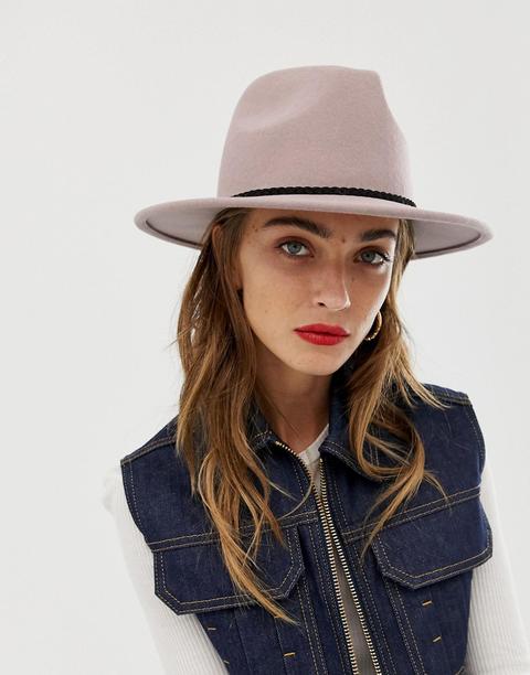 Asos Design - Fedora En Feutre Avec Bordure Tressée Et Tour De Tête Réglable-neutre
