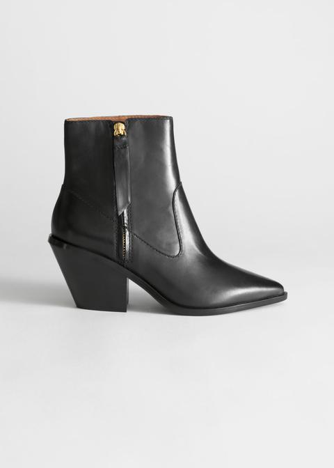 Leather Cowboy Ankle Boots - Black