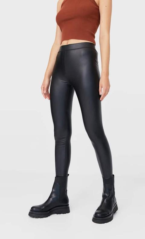 Stradivarius Leggings En Cuir Synthétique Femme Noir L